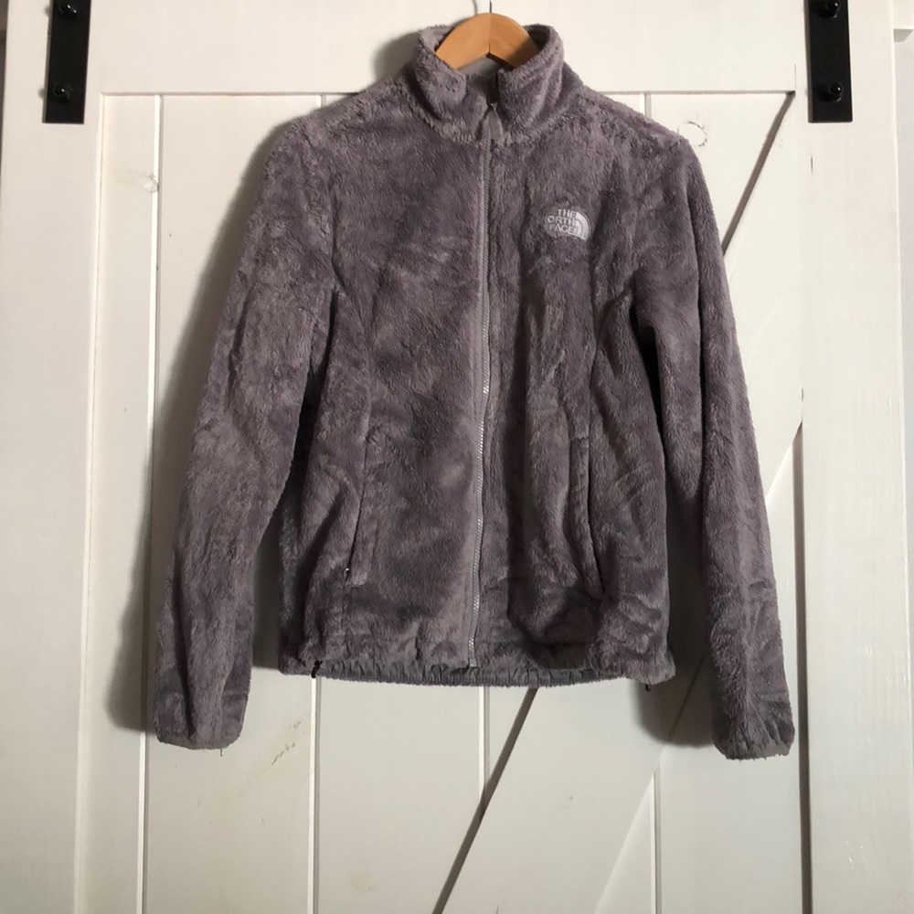 Light gray fuzzy Northface jacket